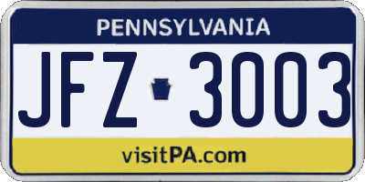 PA license plate JFZ3003