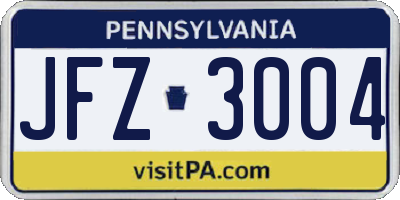 PA license plate JFZ3004