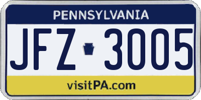 PA license plate JFZ3005