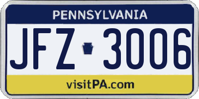 PA license plate JFZ3006