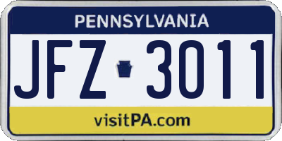PA license plate JFZ3011