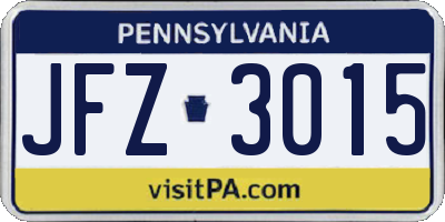 PA license plate JFZ3015