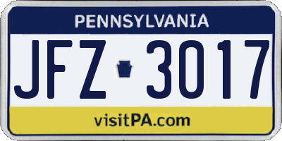 PA license plate JFZ3017