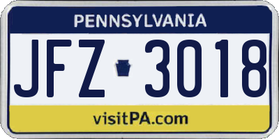 PA license plate JFZ3018