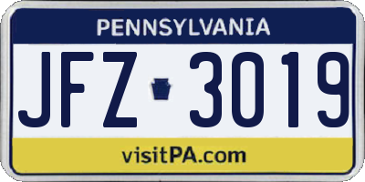 PA license plate JFZ3019