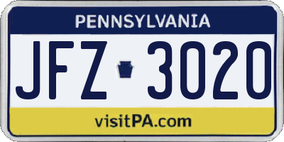 PA license plate JFZ3020