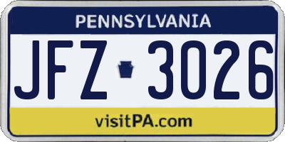 PA license plate JFZ3026