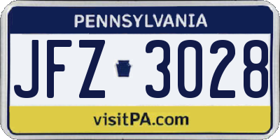PA license plate JFZ3028