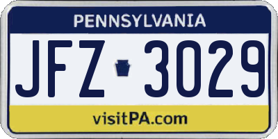 PA license plate JFZ3029