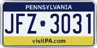 PA license plate JFZ3031