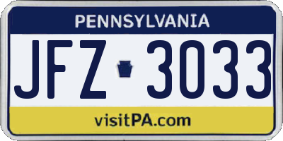 PA license plate JFZ3033