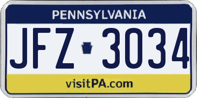 PA license plate JFZ3034