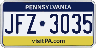 PA license plate JFZ3035