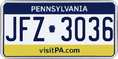 PA license plate JFZ3036