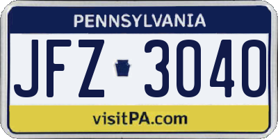 PA license plate JFZ3040
