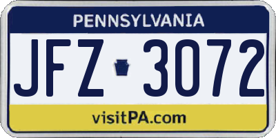 PA license plate JFZ3072