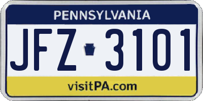 PA license plate JFZ3101