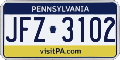 PA license plate JFZ3102