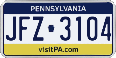 PA license plate JFZ3104