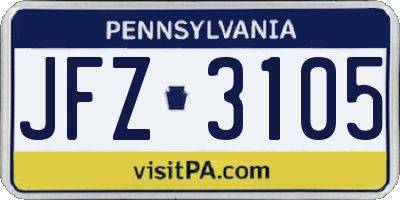 PA license plate JFZ3105