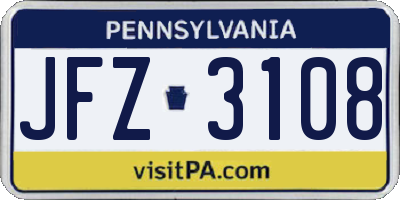PA license plate JFZ3108