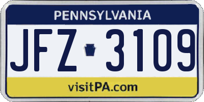 PA license plate JFZ3109