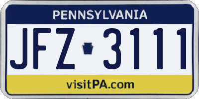 PA license plate JFZ3111