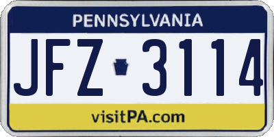 PA license plate JFZ3114