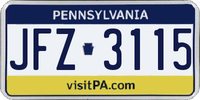 PA license plate JFZ3115