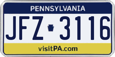 PA license plate JFZ3116