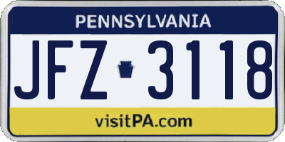 PA license plate JFZ3118