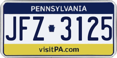 PA license plate JFZ3125