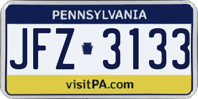 PA license plate JFZ3133