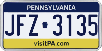 PA license plate JFZ3135
