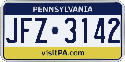 PA license plate JFZ3142