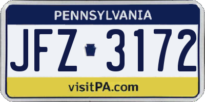 PA license plate JFZ3172