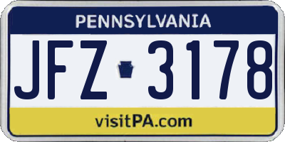PA license plate JFZ3178