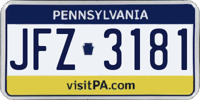 PA license plate JFZ3181