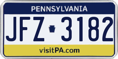 PA license plate JFZ3182