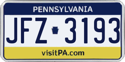 PA license plate JFZ3193