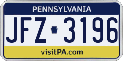 PA license plate JFZ3196
