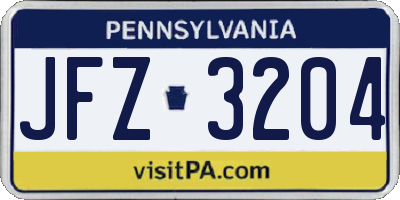 PA license plate JFZ3204