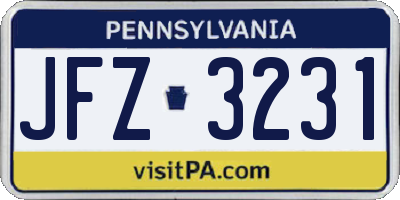 PA license plate JFZ3231