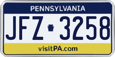 PA license plate JFZ3258