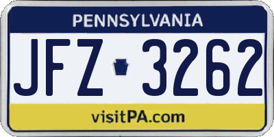 PA license plate JFZ3262