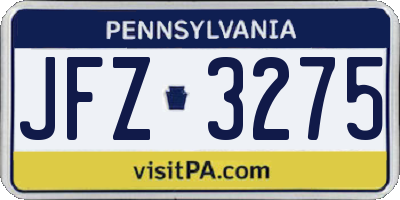 PA license plate JFZ3275