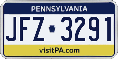PA license plate JFZ3291