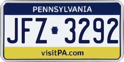 PA license plate JFZ3292