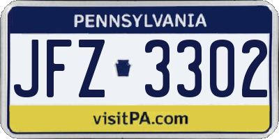 PA license plate JFZ3302