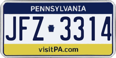 PA license plate JFZ3314